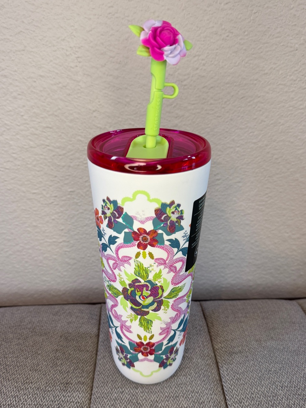 Starbucks Floral Tumbler Bottle, With Flower Straw Topper, 24oz - Picture 2 of 16
